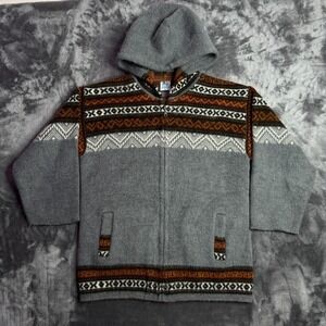 Yari Artesianias Alpaca Wool Full-Zip Sweater Hoodie 3/4 Sleeve Multi Patter